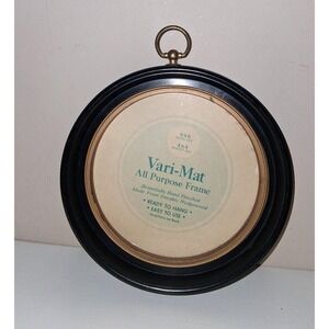 Vintage Vari-Mat Round Picture Frame Black Gold Hanging Frame 6x6 4x4 Opening